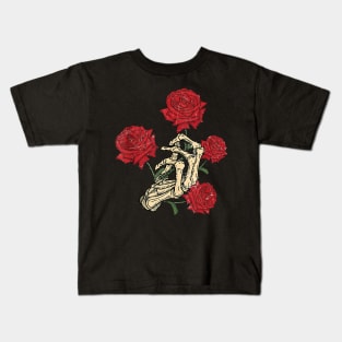 Skull Skeleton Hand With Red Roses for Men, Women Kids T-Shirt